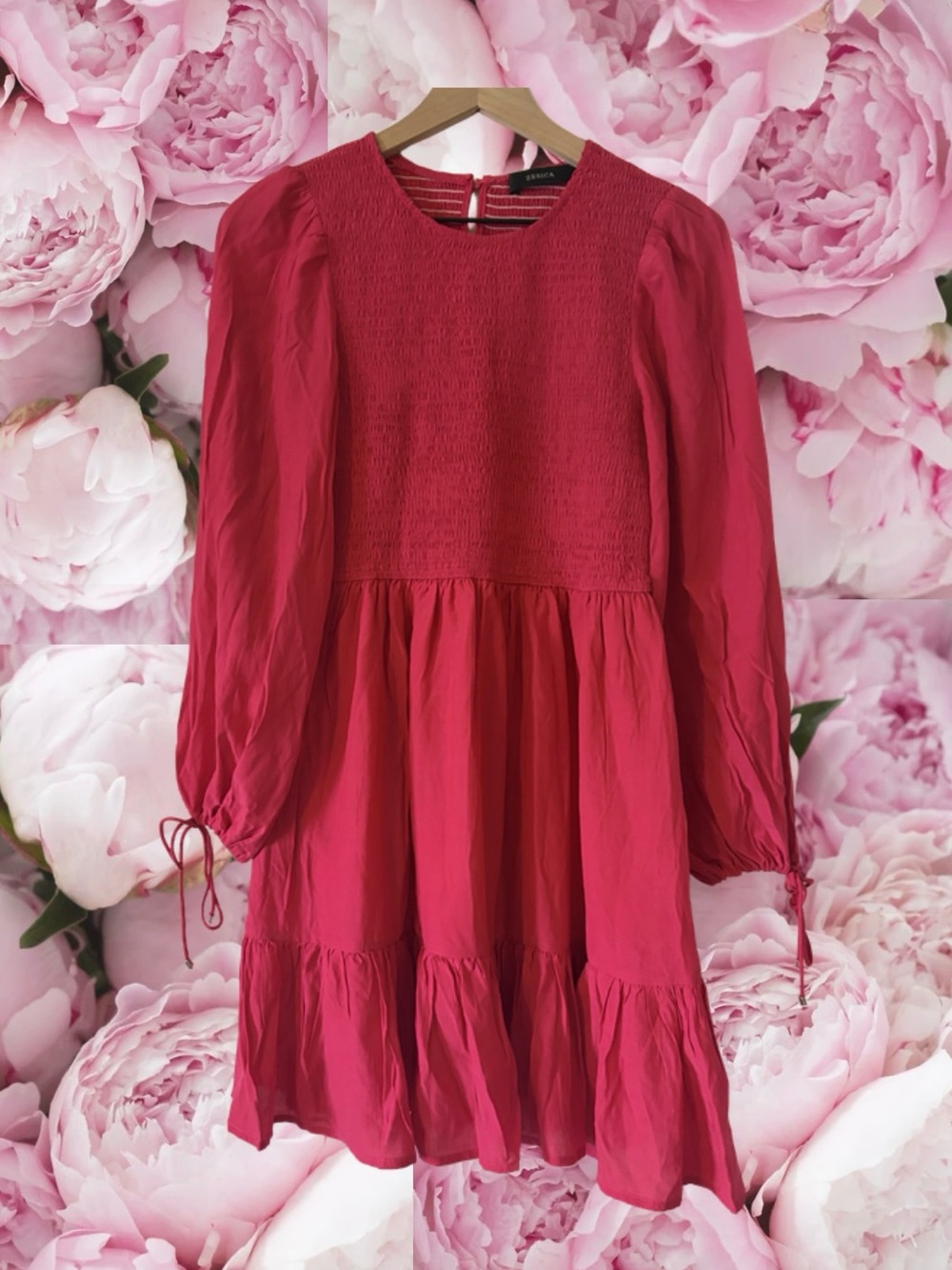 Zesica Rose Smocked Longsleeve Dress